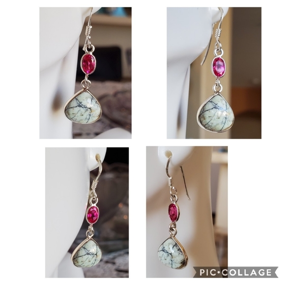 Genuine White Buffalo Turquoise Earrings - Picture 2 of 5